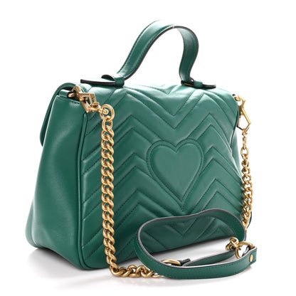 Gucci Calfskin Matelasse Small GG Marmont Top Handle Shoulder Bag Emerald 3 of 10
