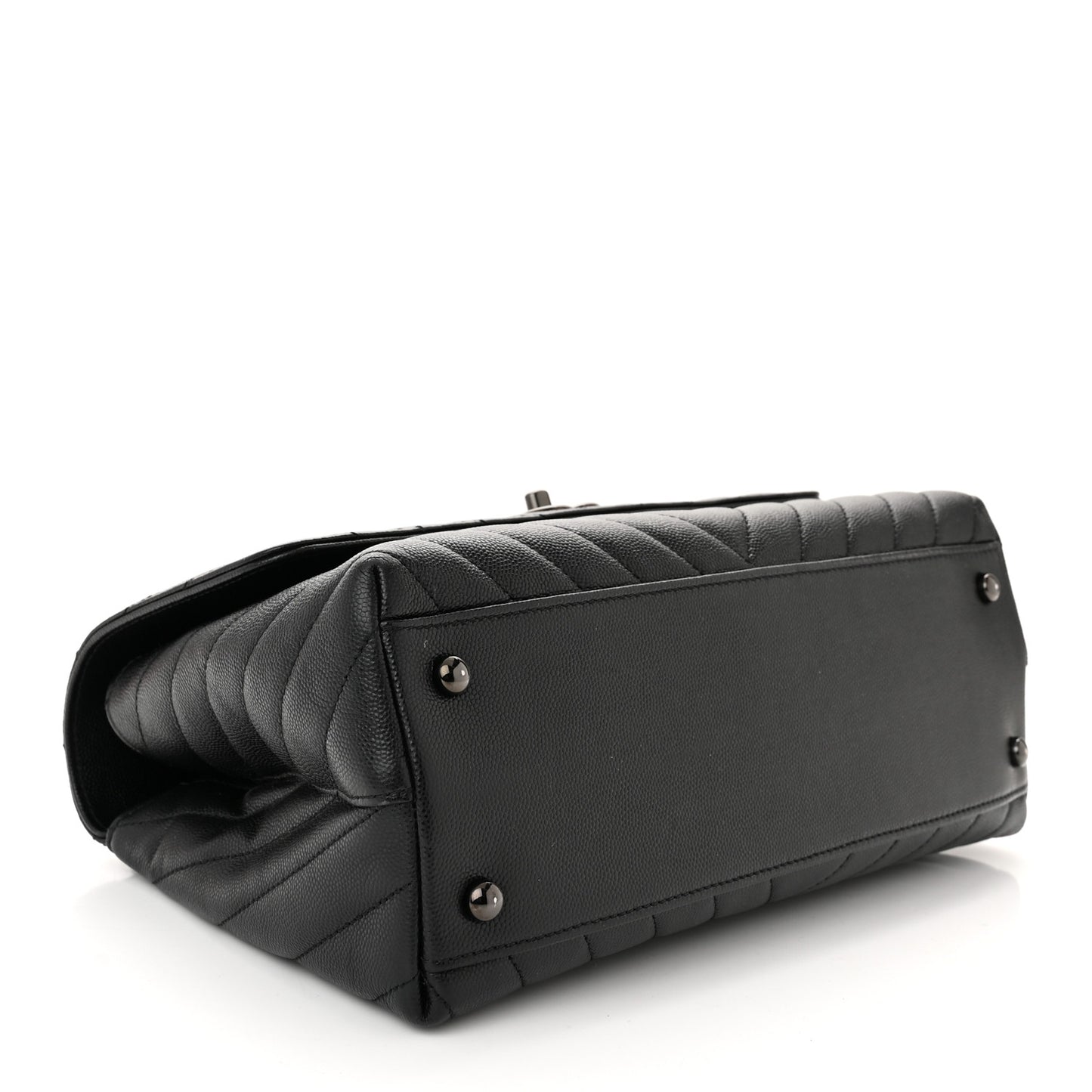 Caviar Chevron Quilted Small Coco Handle Flap So Black
