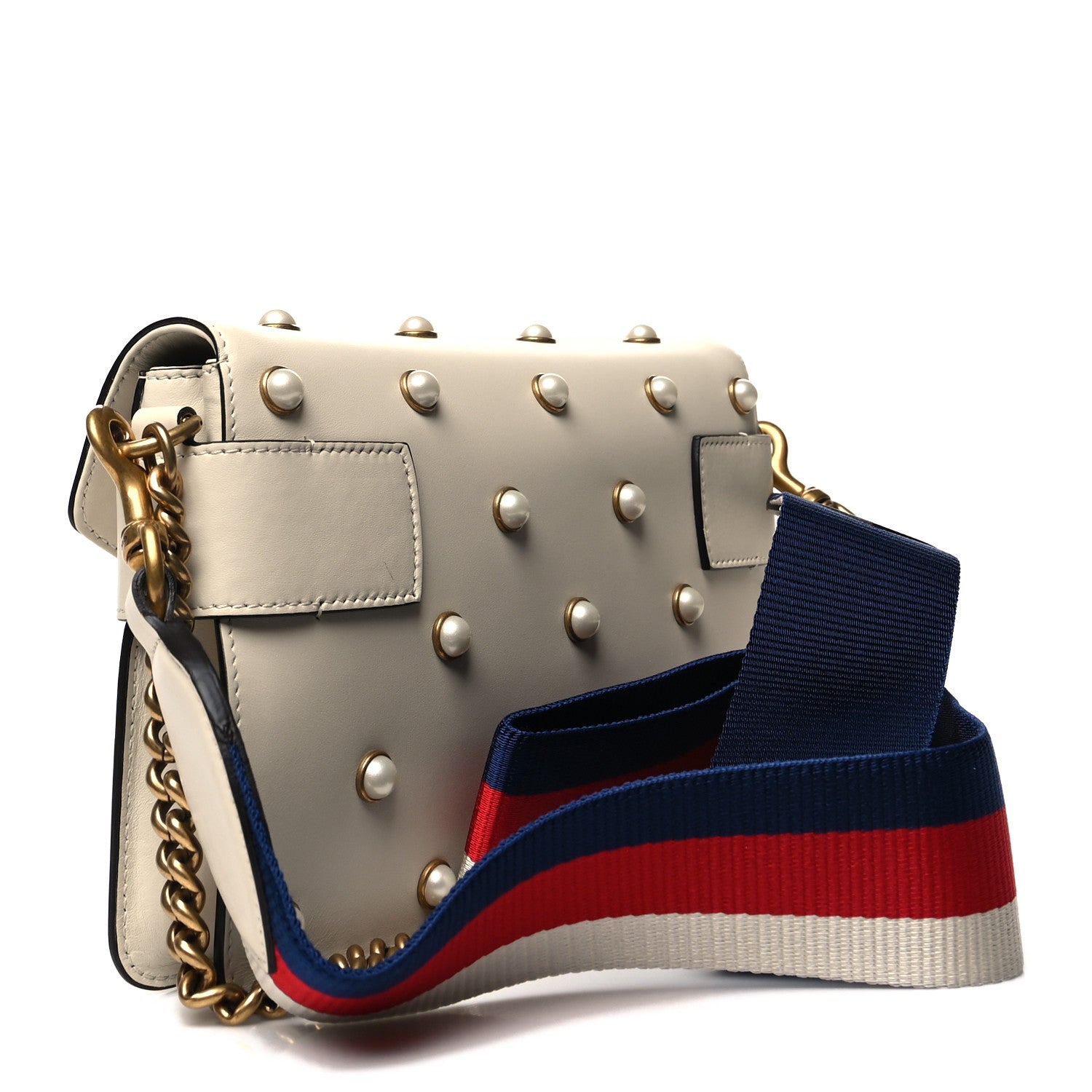 Gucci Nappa Pearl Studded Mini Queen Margaret Broadway Shoulder Bag Mystic White 3 of 11