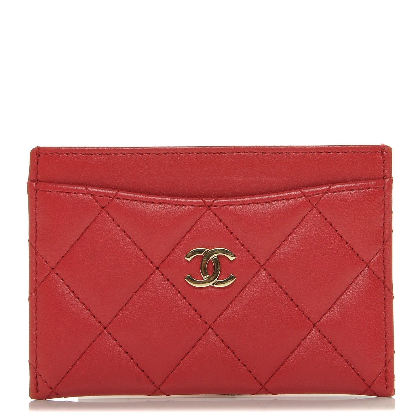 Lambskin Quilted Card Holder Dark Pink