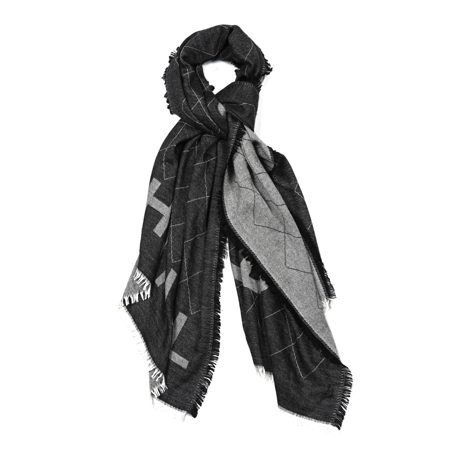 Chanel Cashmere Silk Quilted CC Logo Stole Black 1 of 4