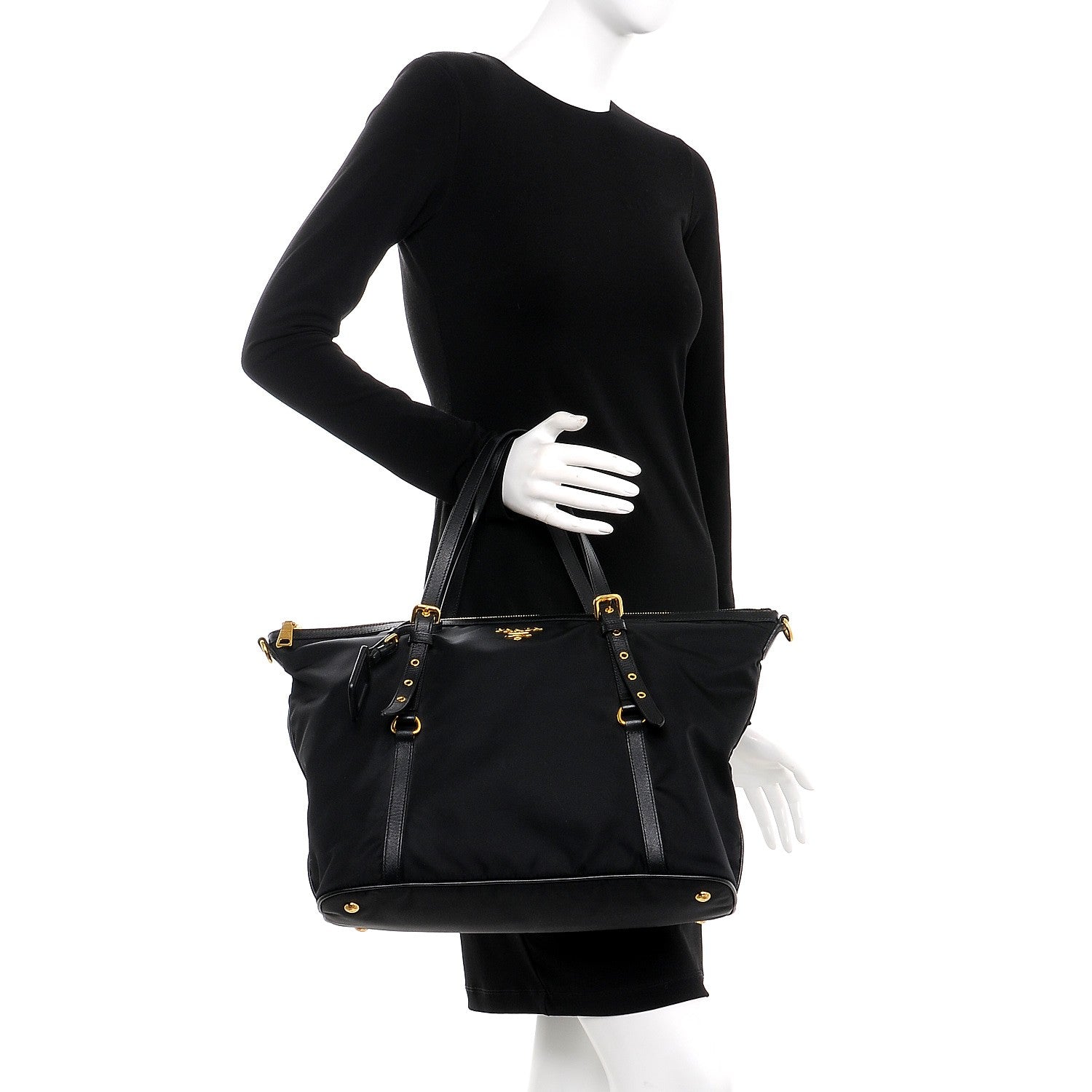 Prada Tessuto Nylon Saffiano Tote Nero Black 2 of 7