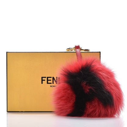 Fendi Fox Fur Shiny Nappa Bi-Color A ABCharm Bag Charm Rosso Chiaro Moro Strawberry 4 of 4