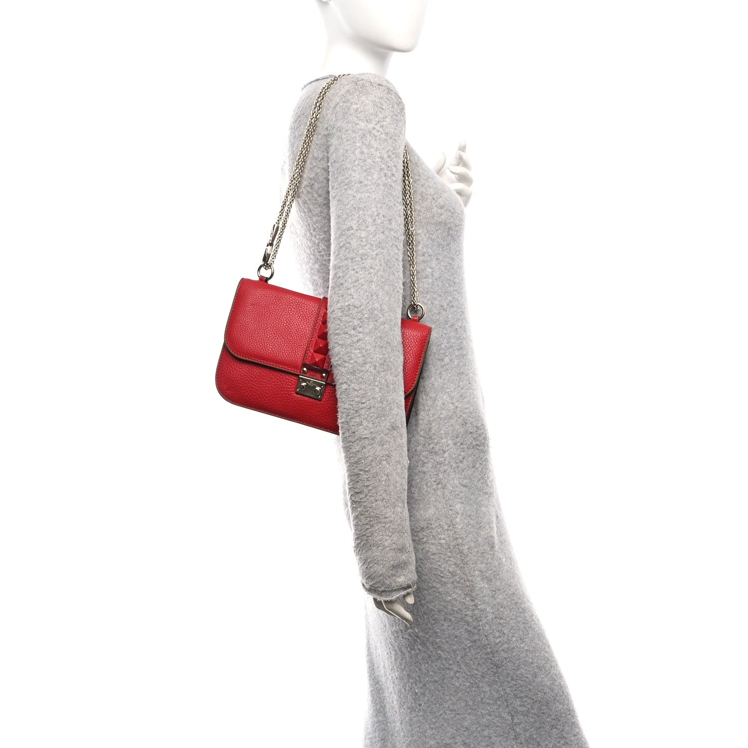 Valentino Garavani Pebbled Calfskin Monochrome Medium Glam Lock Rockstud Flap Rosso Valentino 2 of 11