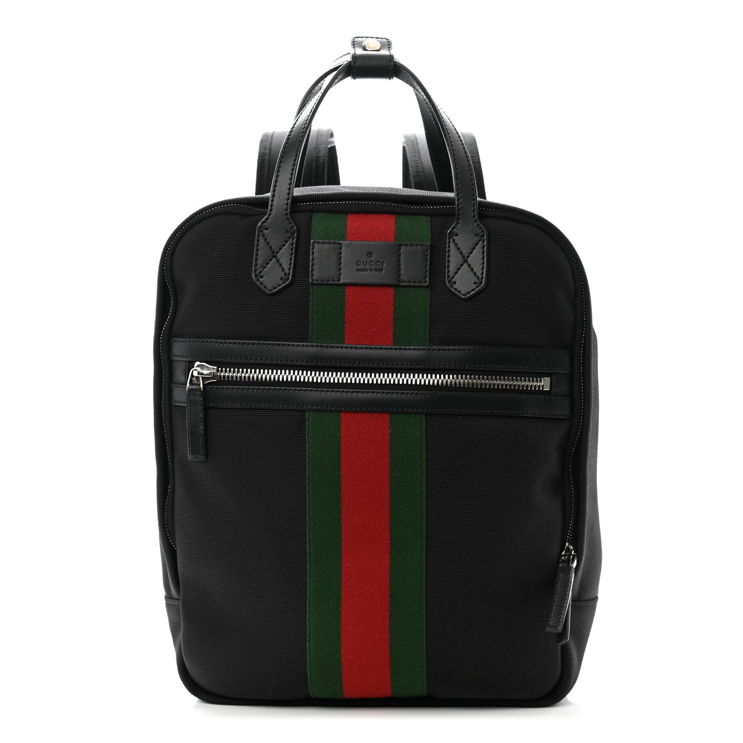 Techno Canvas Appia Calfskin Web Tote Backpack Black