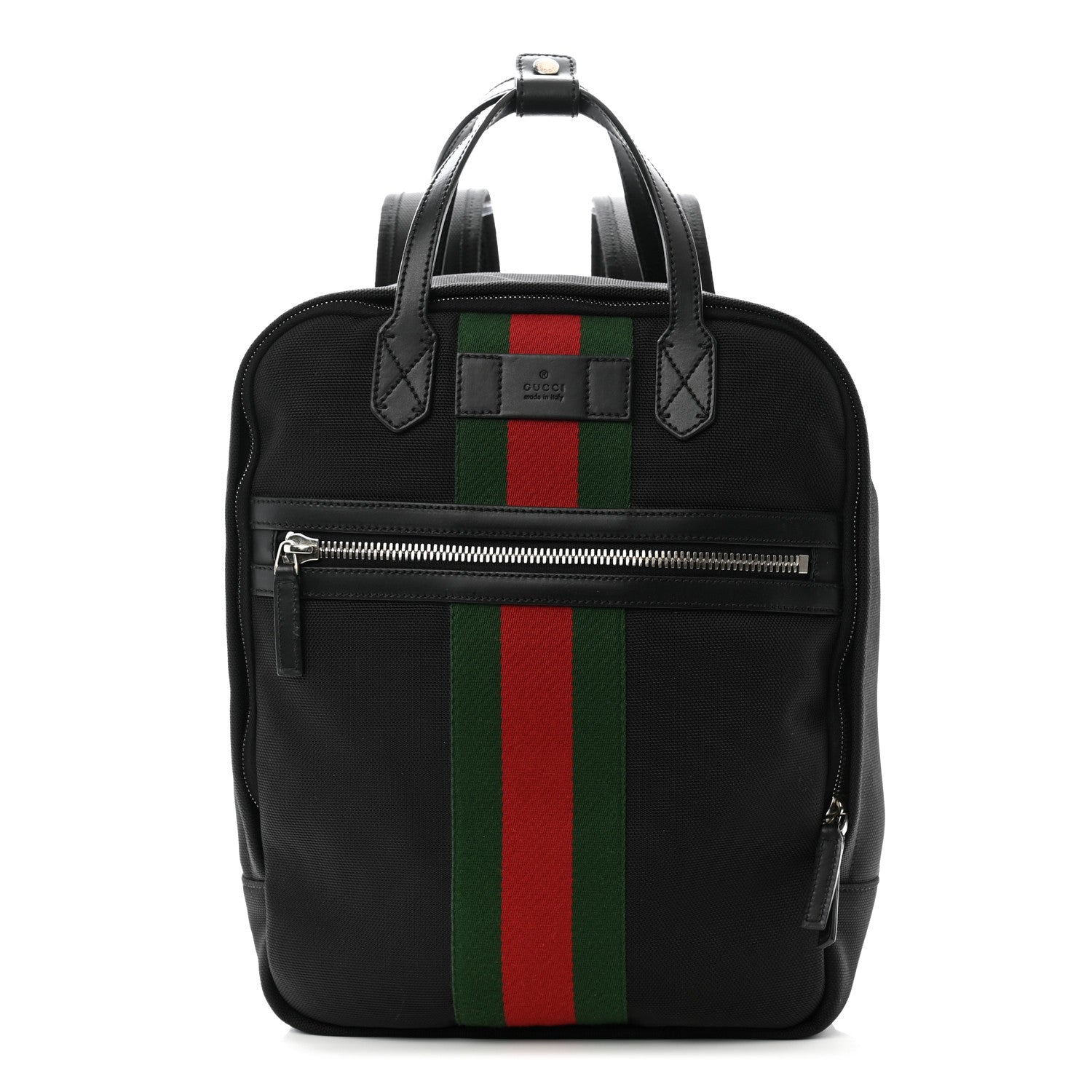 Gucci Techno Canvas Appia Calfskin Web Tote Backpack Black 1 of 12