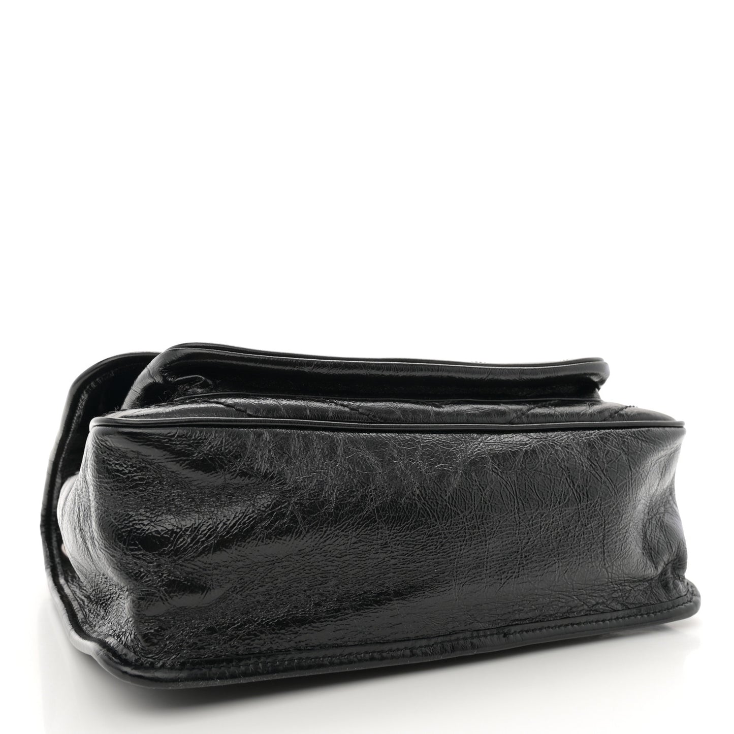 Crinkled Calfskin Matelasse Monogram Medium Niki Chain Satchel Black