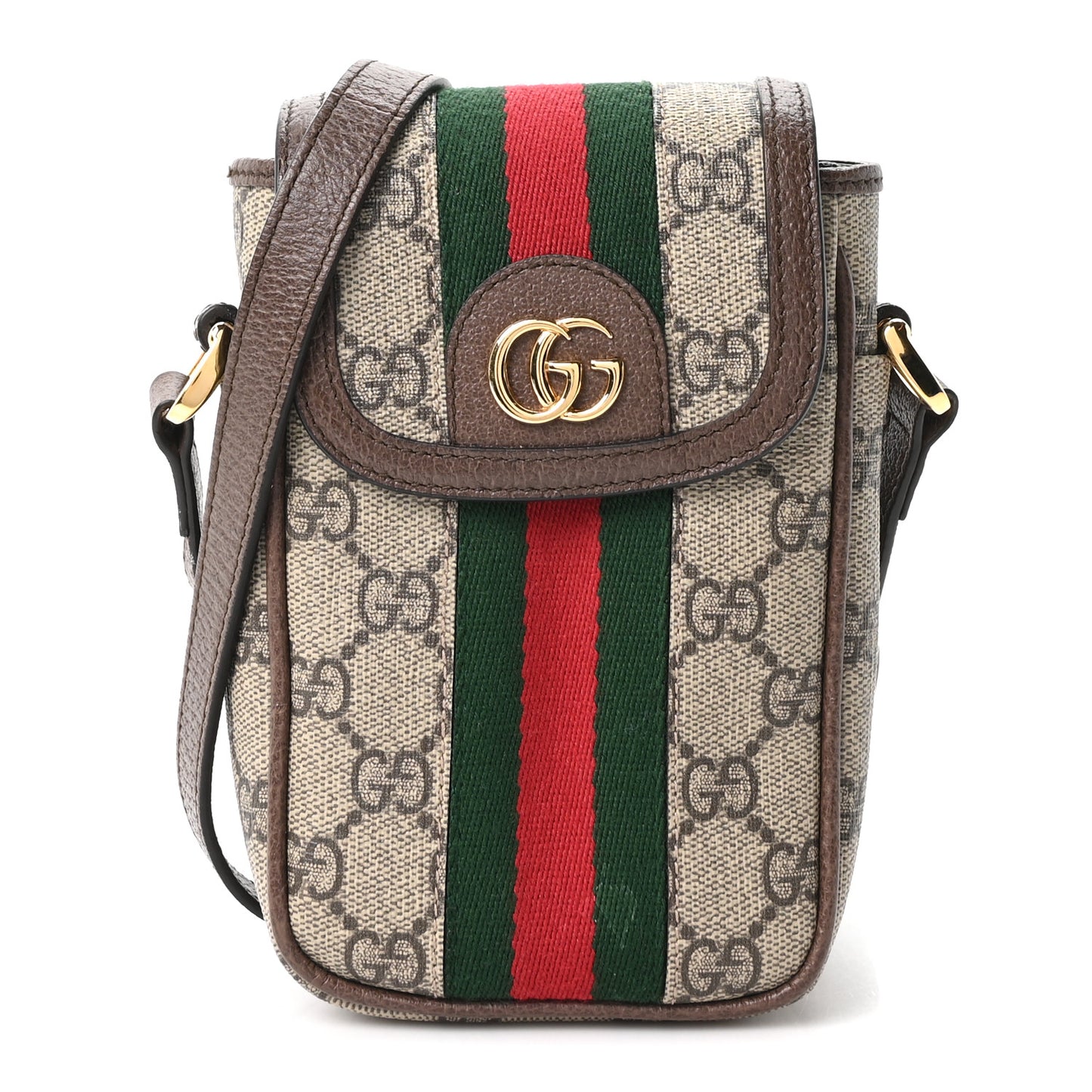 GG Supreme Monogram Web Ophidia Phone Crossbody Bag Beige New Acero