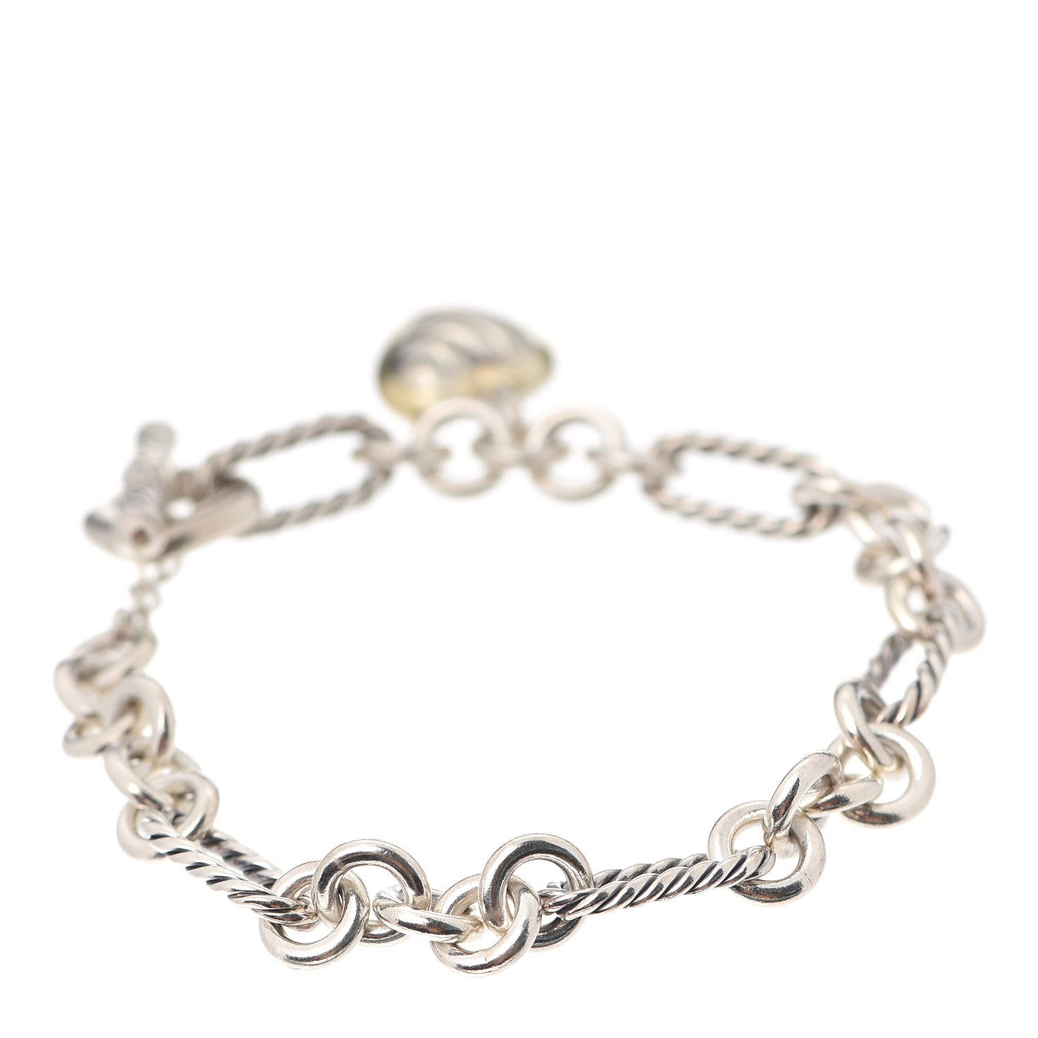 David Yurman Sterling Silver 18K Yellow Gold Cable Heart Charm Bracelet 3 of 4