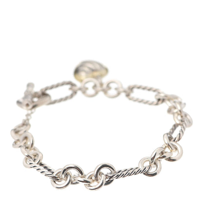 David Yurman Sterling Silver 18K Yellow Gold Cable Heart Charm Bracelet 3 of 4