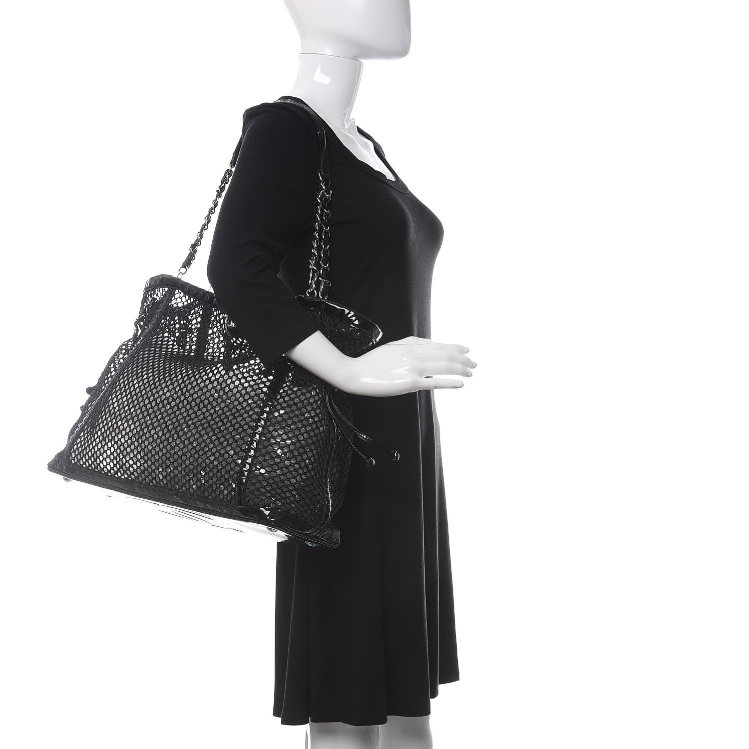 Chanel Patent Net Large La Madrague Tote Black 2 of 15