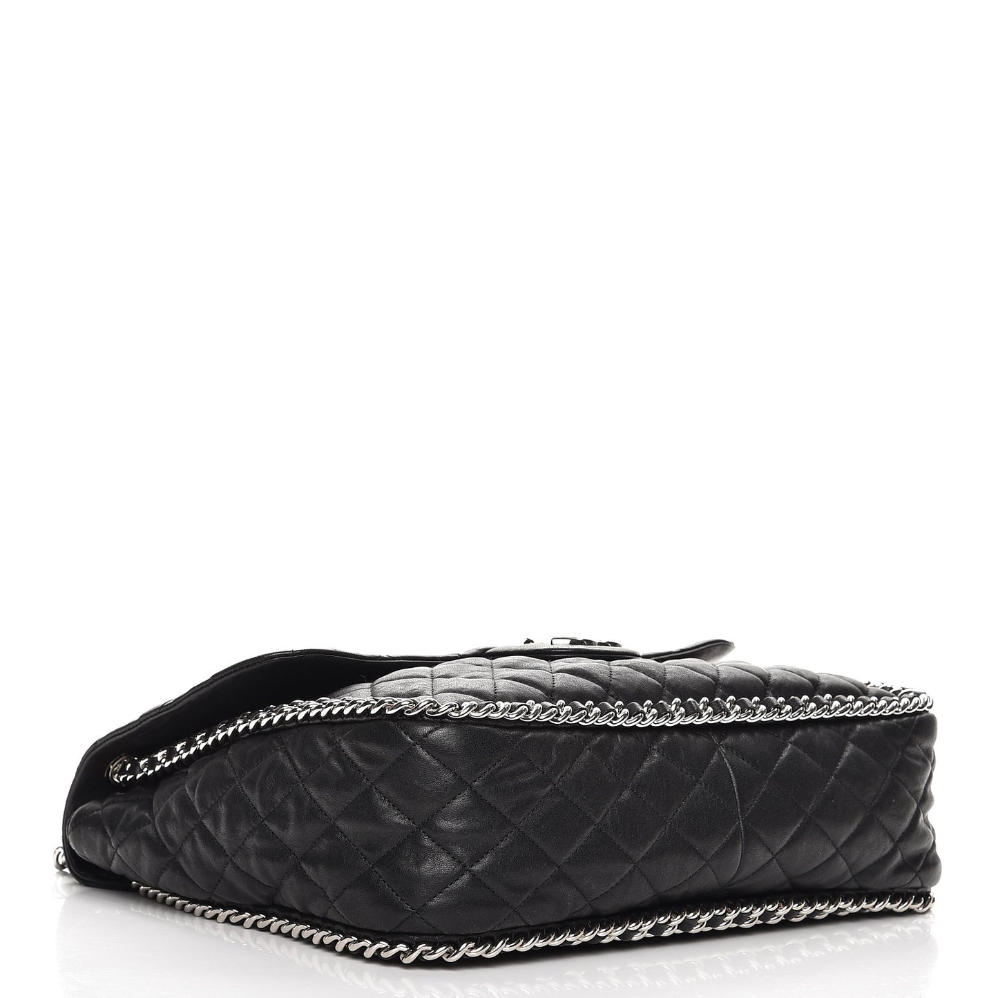 Washed Lambskin Quilted Maxi Chain Around Flap Black
