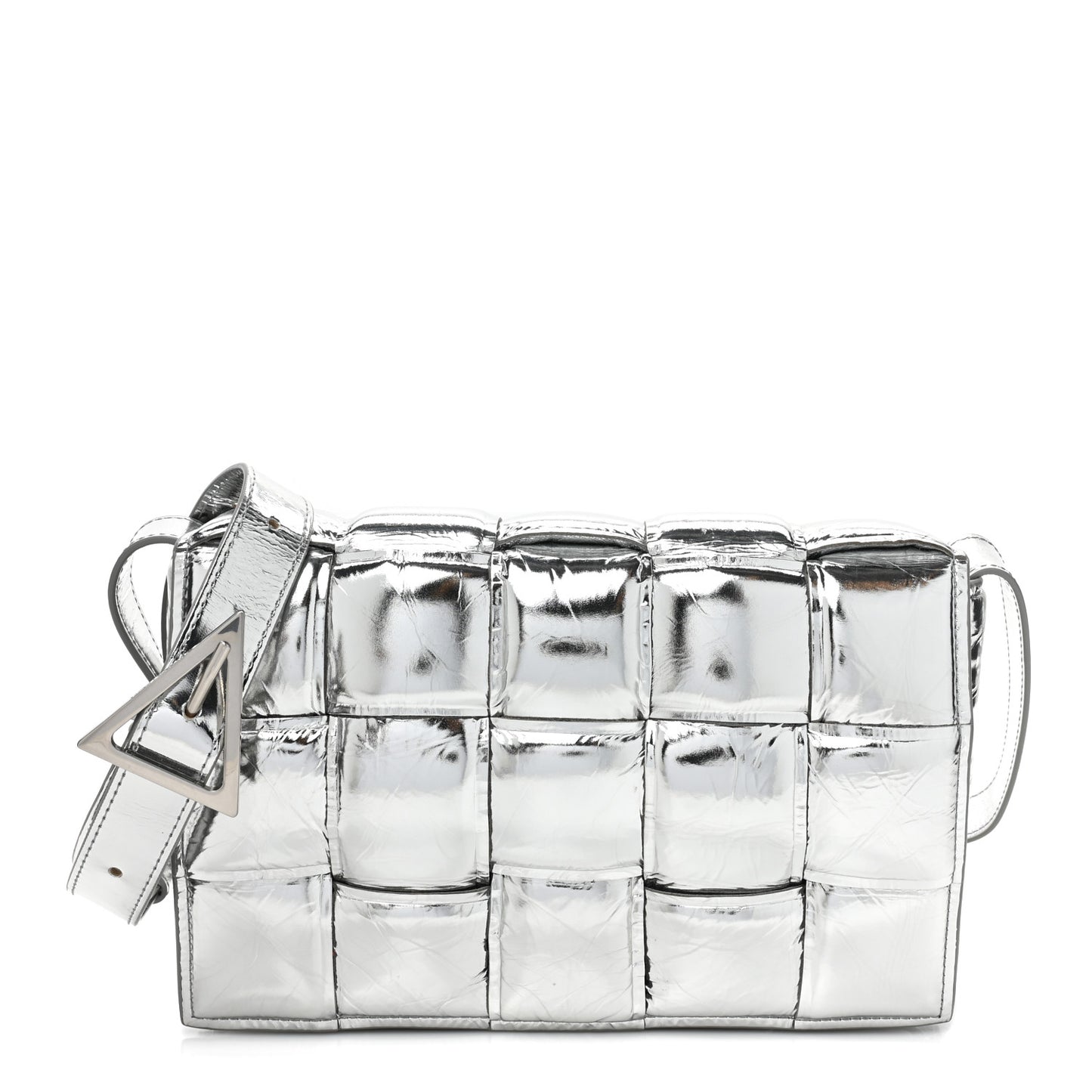Metallic Lambskin Padded Cassette Crossbody Bag Silver