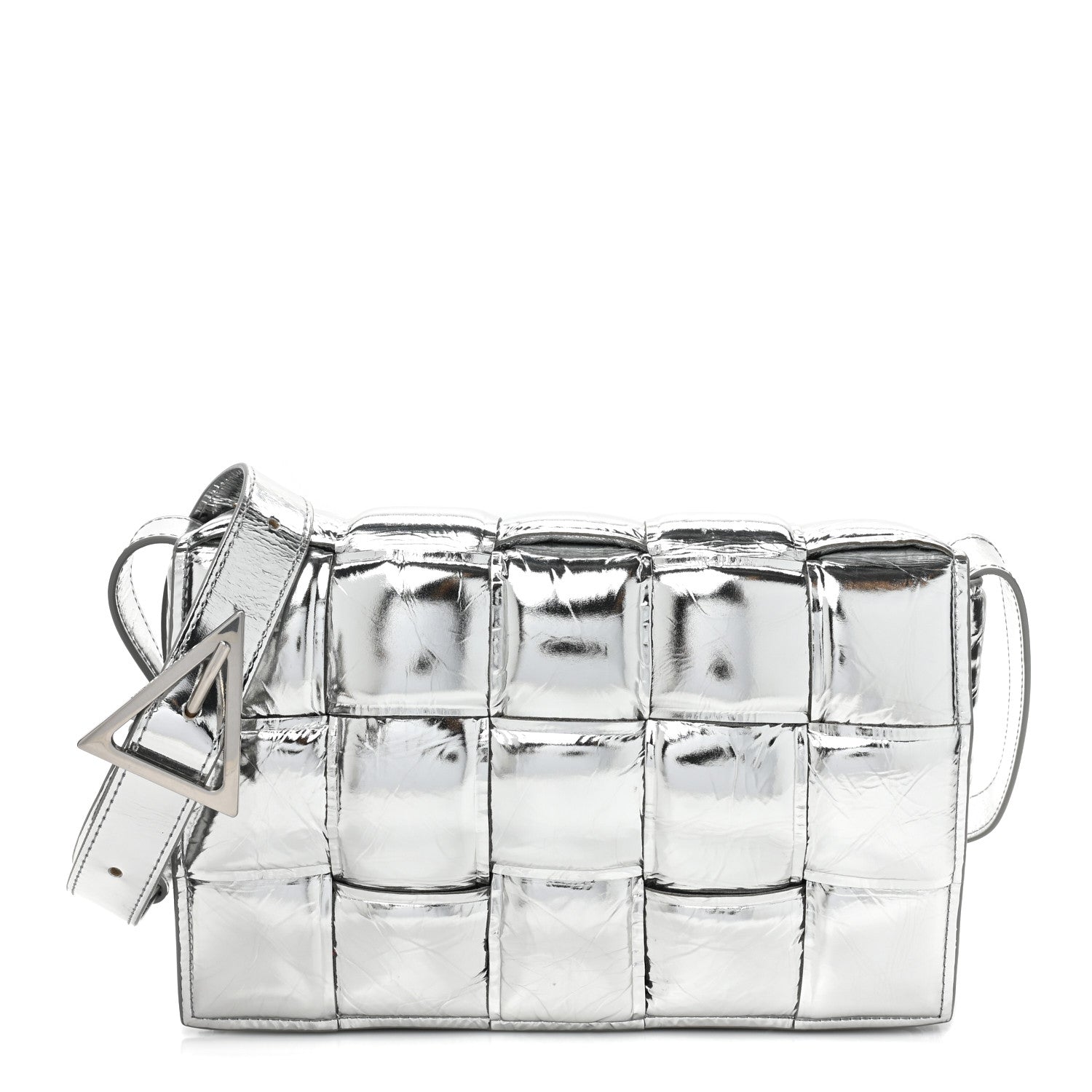 Bottega Veneta Metallic Lambskin Padded Cassette Crossbody Bag Silver 1 of 8