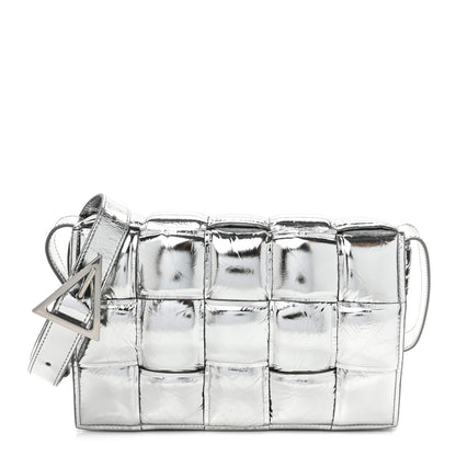 Bottega Veneta Metallic Lambskin Padded Cassette Crossbody Bag Silver 1 of 8