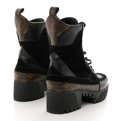 Louis Vuitton Suede Calfskin Monogram Laureate Platform Desert Boots 39 Black 4 of 8