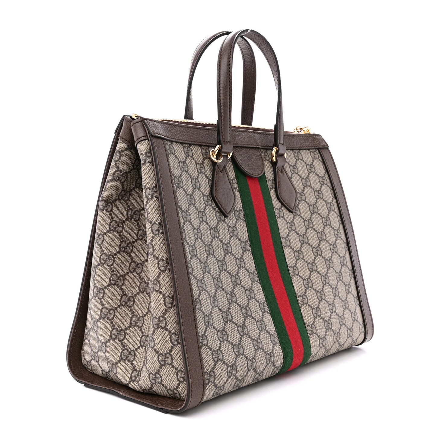 GG Supreme Monogram Web Medium Ophidia Tote Bag Brown