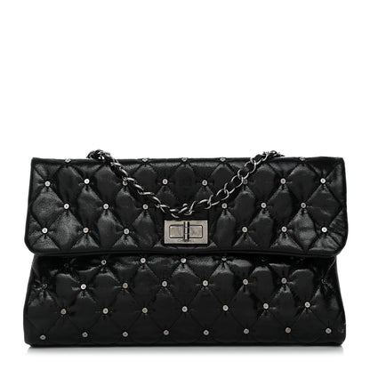 Chanel Glazed Crackled Calfskin Quilted Studded Mademoiselle Flap Black 1 of 10