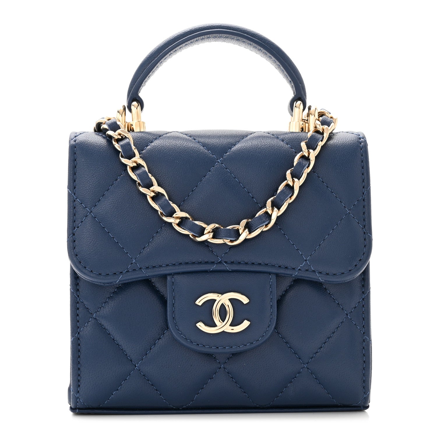 Chanel Lambskin Quilted Top Handle Clutch With Chain Blue 1 of 10
