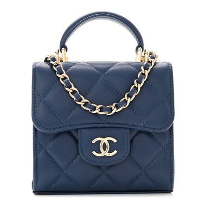 Chanel Lambskin Quilted Top Handle Clutch With Chain Blue 1 of 10