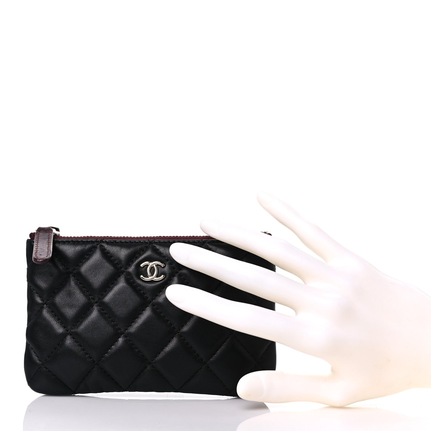 Lambskin Quilted Small Cosmetic Case Black