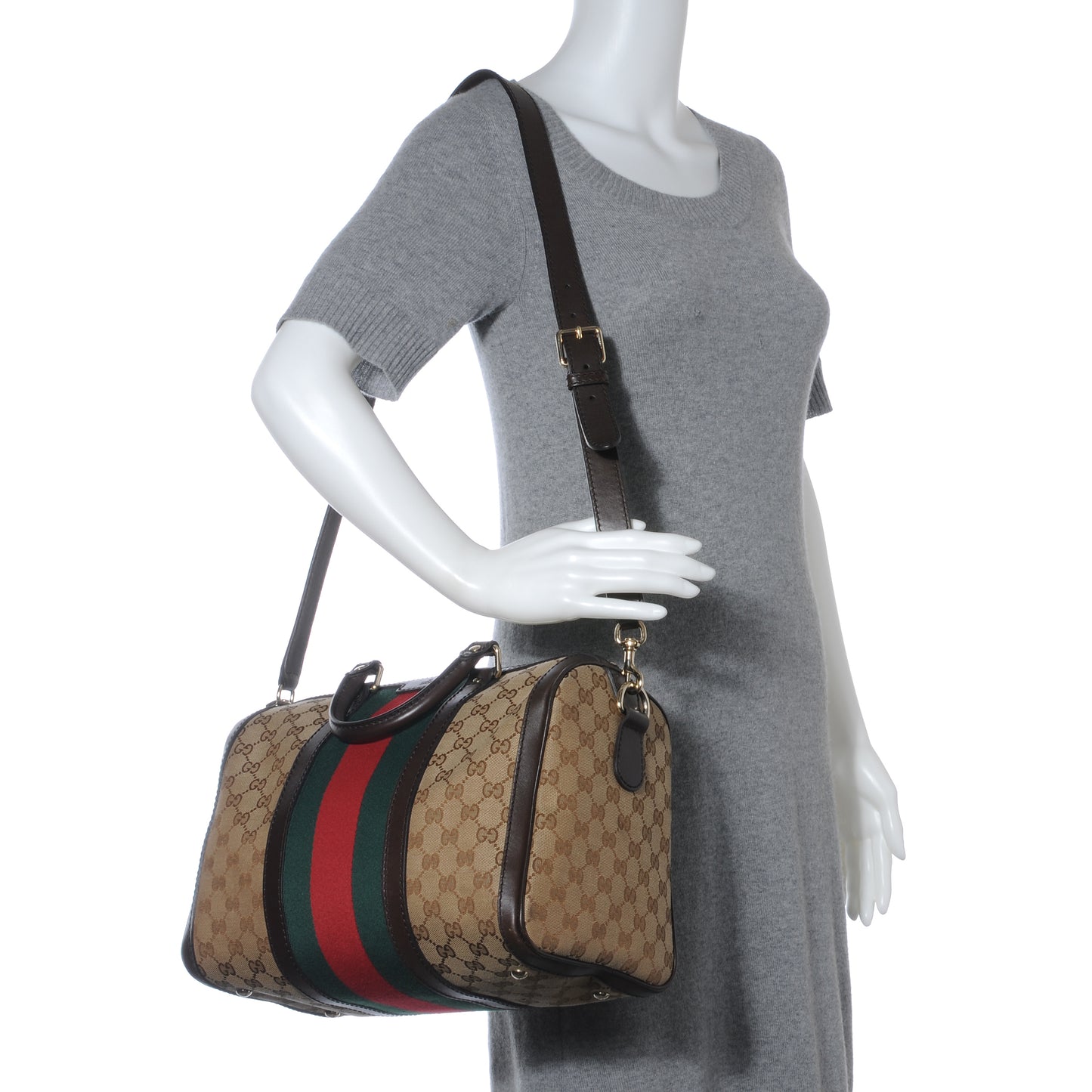 Monogram Selleria Calfskin Vintage Web Medium Boston Beige Ebony Cocoa