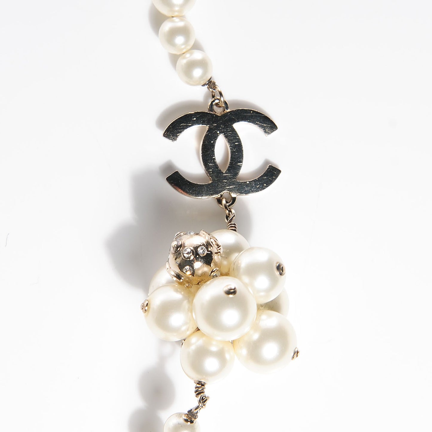 Crystal Pearl Cluster CC Long Necklace Light Gold