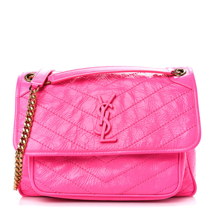Saint Laurent Crinkled Calfskin Matelasse Monogram Medium Niki Chain Satchel Rose Glow 1 of 12