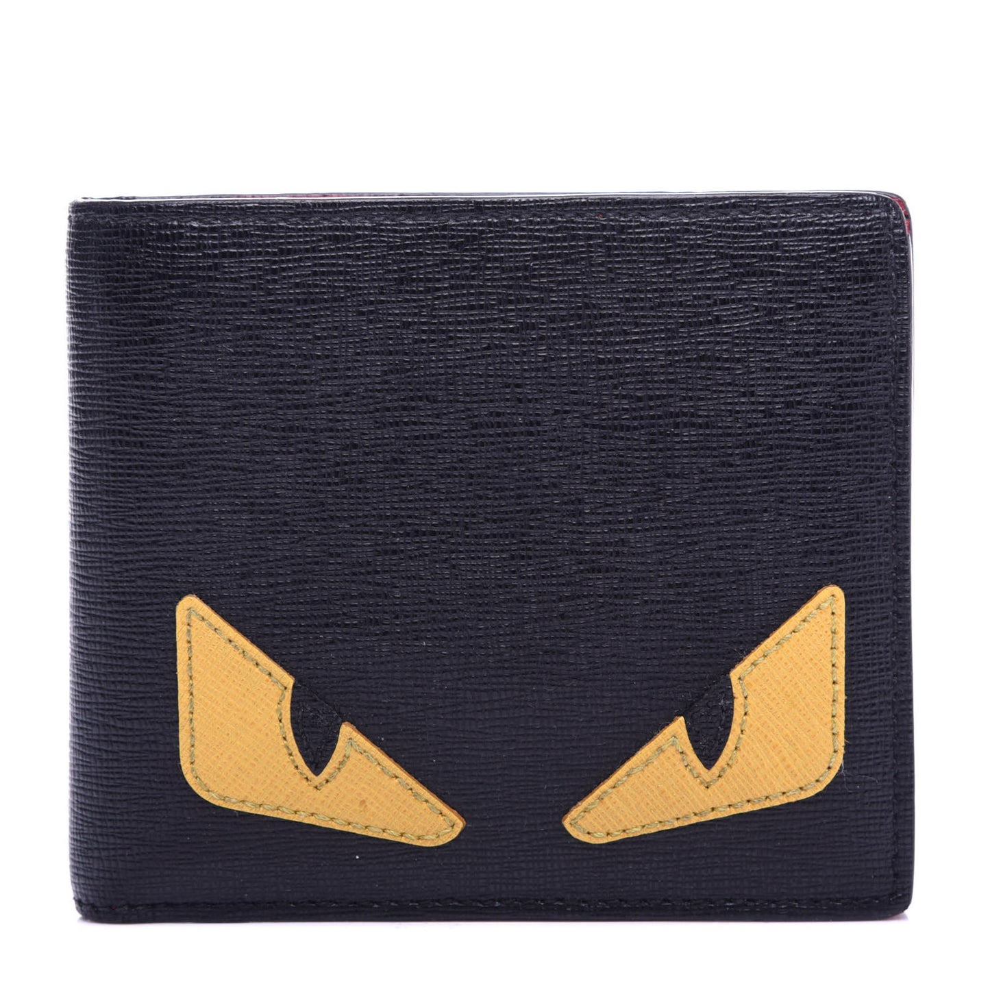 Vitello Elite Monster Eyes Inlay Bi-Fold Wallet Black Giallo Rosso