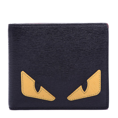 Fendi Vitello Elite Monster Eyes Inlay Bi-Fold Wallet Black Giallo Rosso 1 of 9