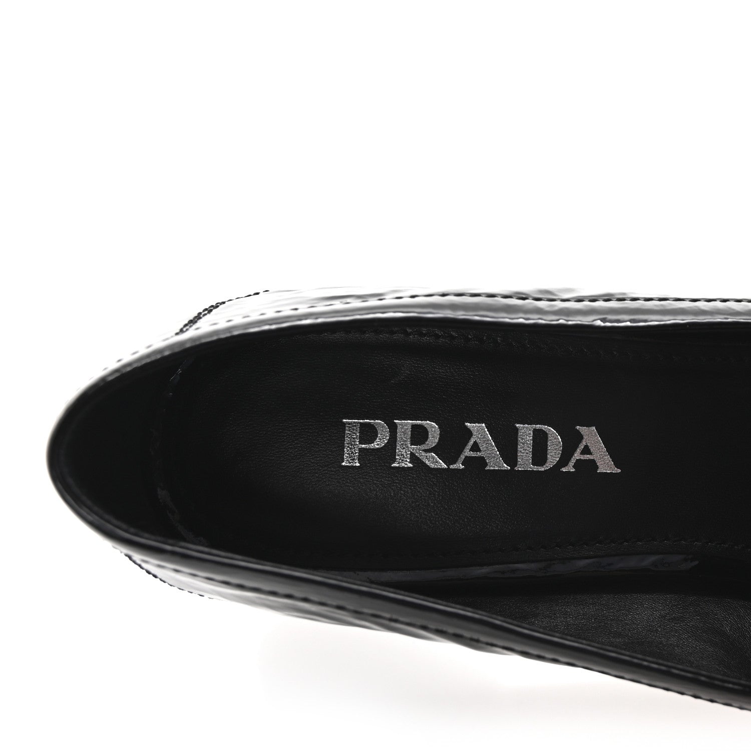 Prada Naplak Metal Triangle Logo 30mm Loafer Pumps 38 Black 8 of 9