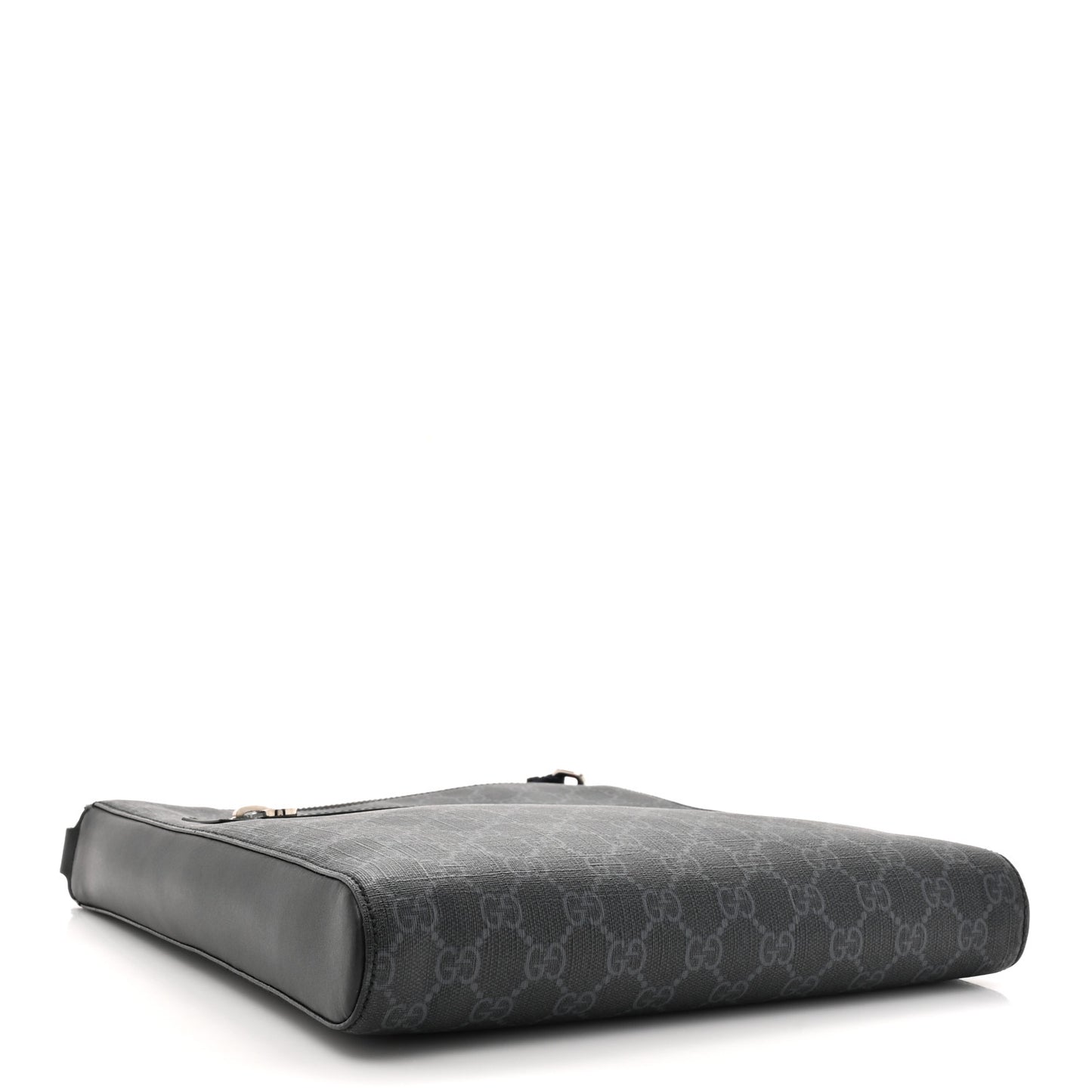 GG Supreme Monogram Appia Calfskin Web Flat Messenger Bag Black Grey