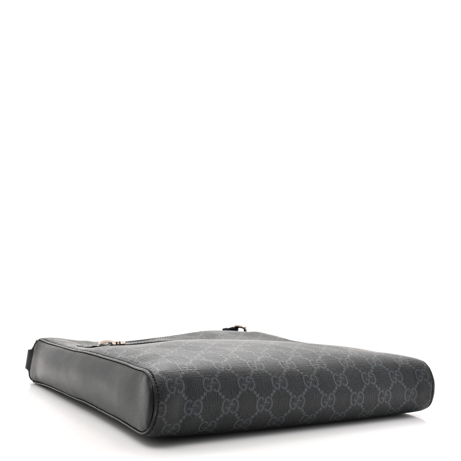 Gucci GG Supreme Monogram Appia Calfskin Web Flat Messenger Bag Black Grey 3 of 9