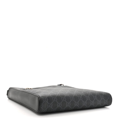 Gucci GG Supreme Monogram Appia Calfskin Web Flat Messenger Bag Black Grey 3 of 9