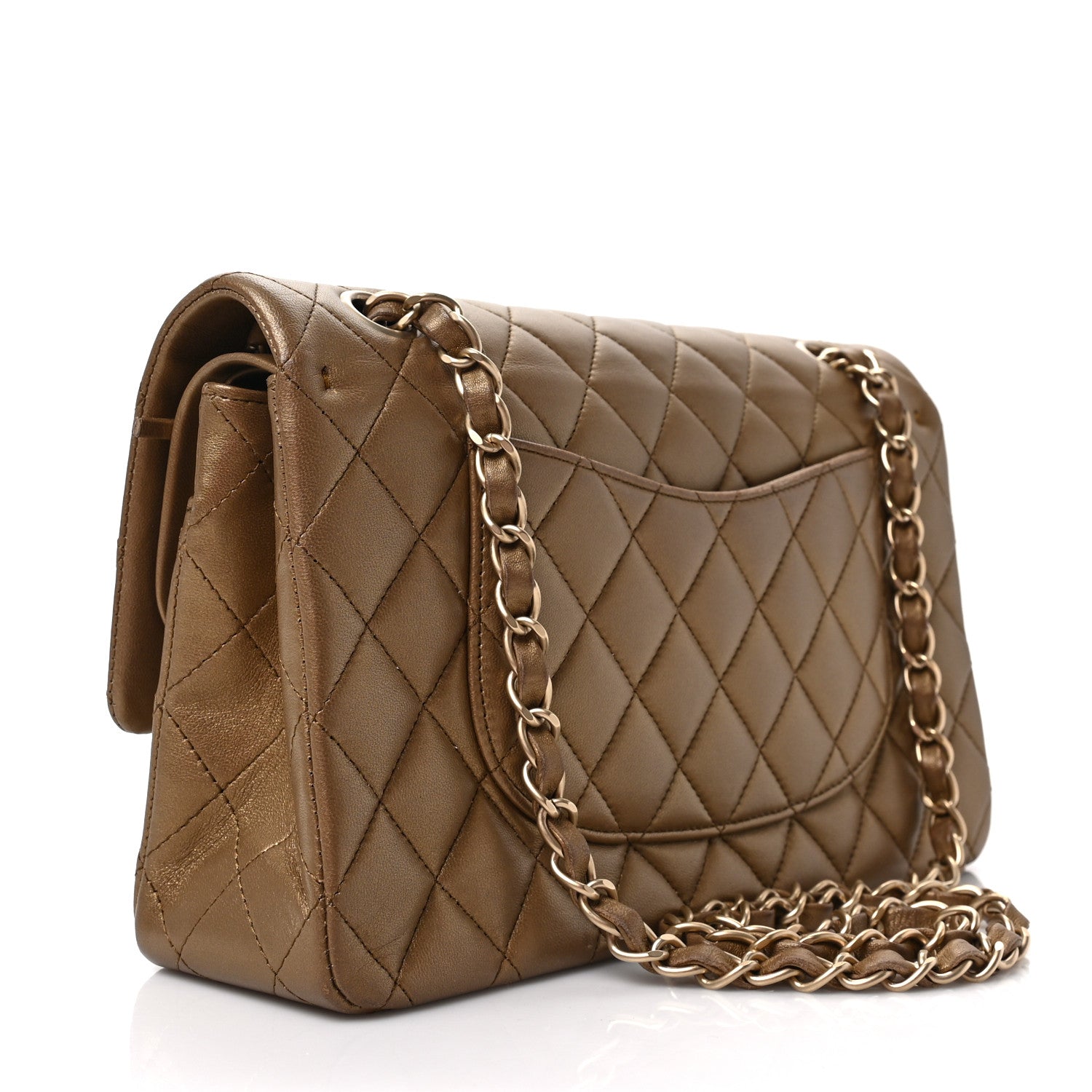Chanel Metallic Lambskin Quilted Medium Double Flap Khaki 3 of 8