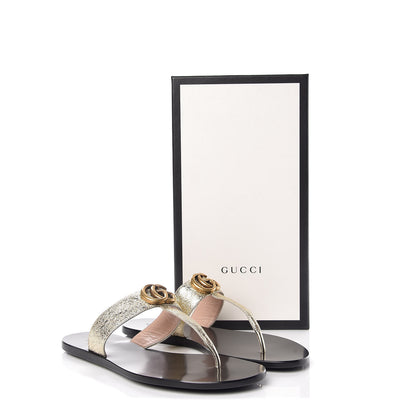 Gucci Nappa Silk Galassia GG Marmont Thong Flat Sandals 38.5 Platino 9 of 9