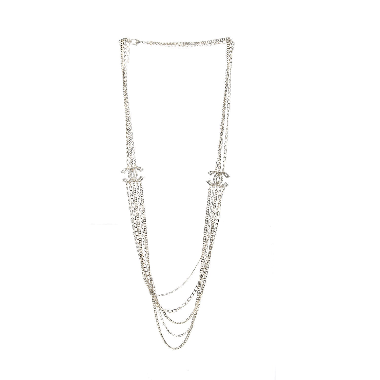 Chanel Multi Strand Chain Baguette Crystal CC Necklace Gold 3 of 7