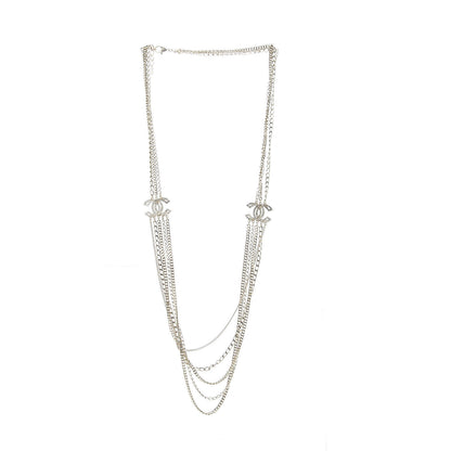 Chanel Multi Strand Chain Baguette Crystal CC Necklace Gold 3 of 7