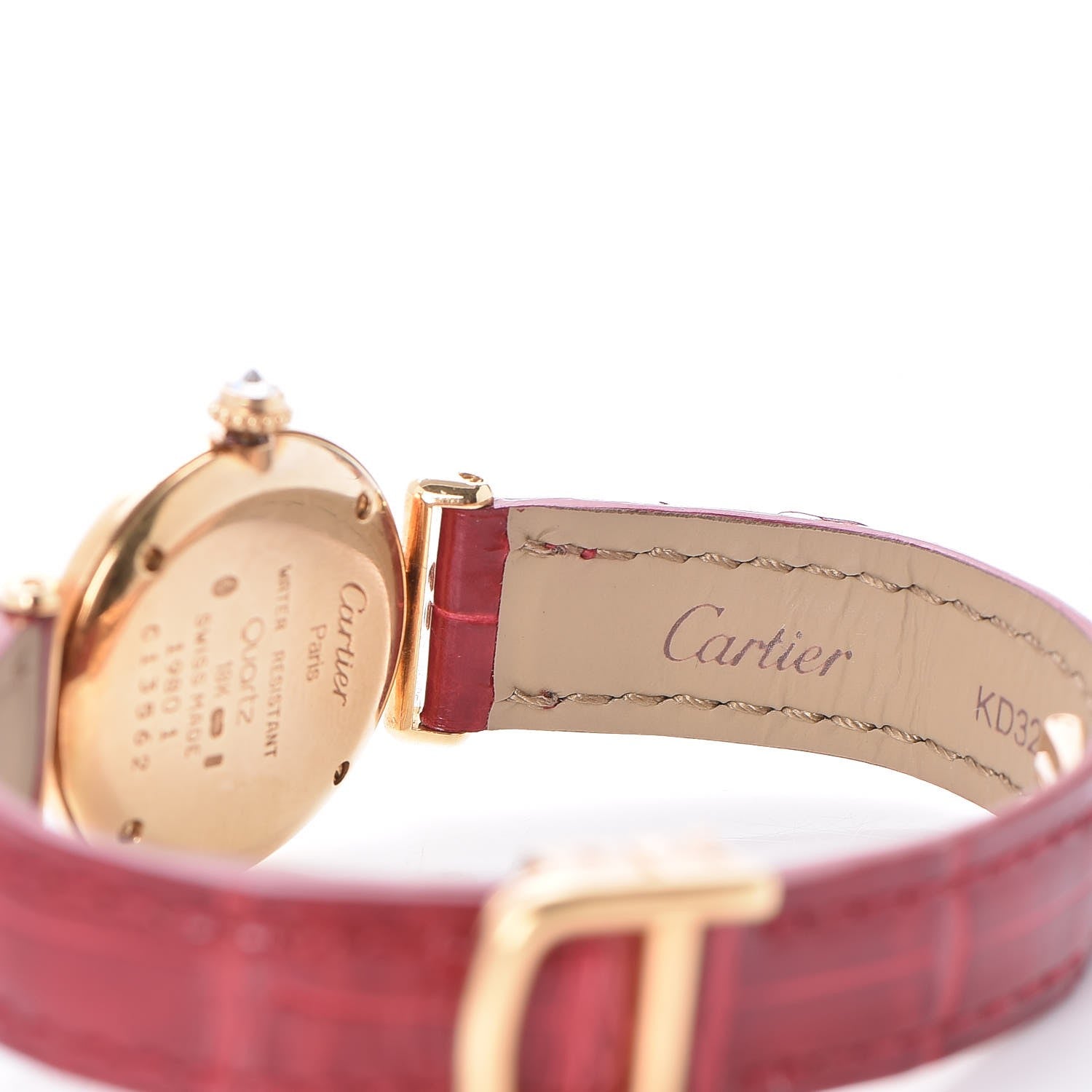 Cartier 18K Yellow Gold Diamond Must de Colisee Quartz Watch Red 4 of 8