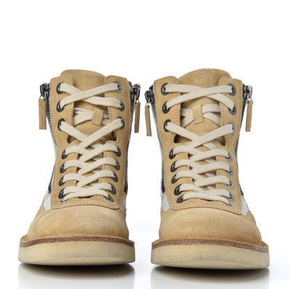 Chanel Toile Suede Calfskin CC Lace Up Short Boots 36 Light Beige 1 of 20