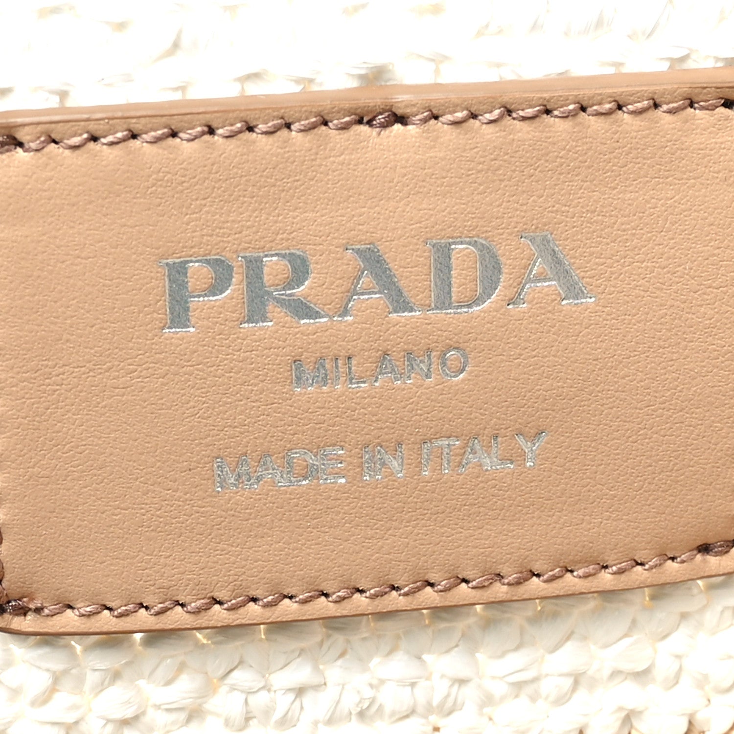 Prada Yarn Raffia Effect Crochet Vitello Logo Shopping Tote Naturale White 6 of 9