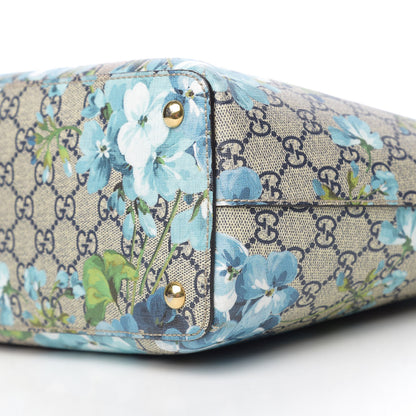 Gucci GG Supreme Monogram Blooms Medium Zippered Bucket Tote Beige Blue Navy Hibiscus Red 8 of 9