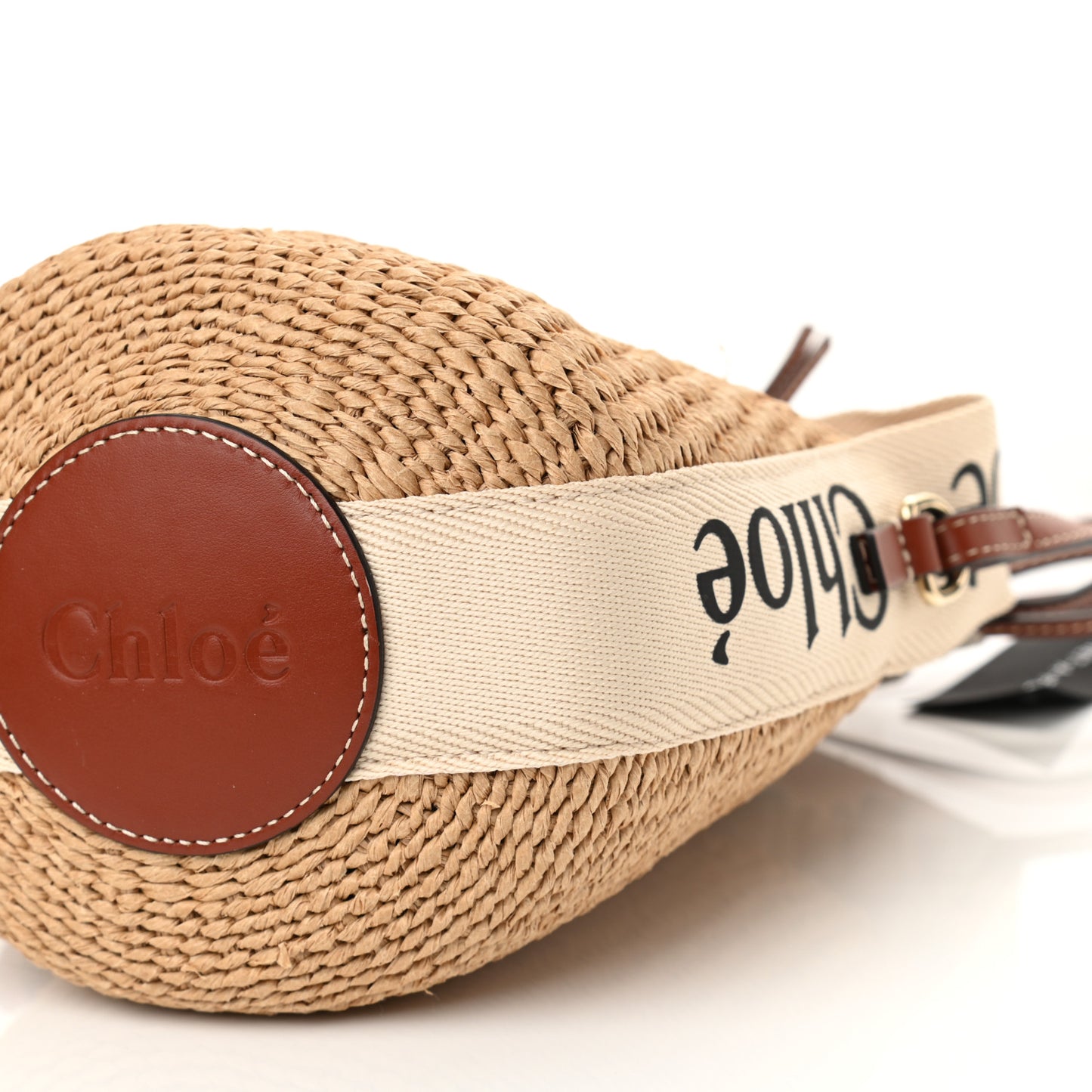Raffia Calfskin Small Woody Basket Bag Brown