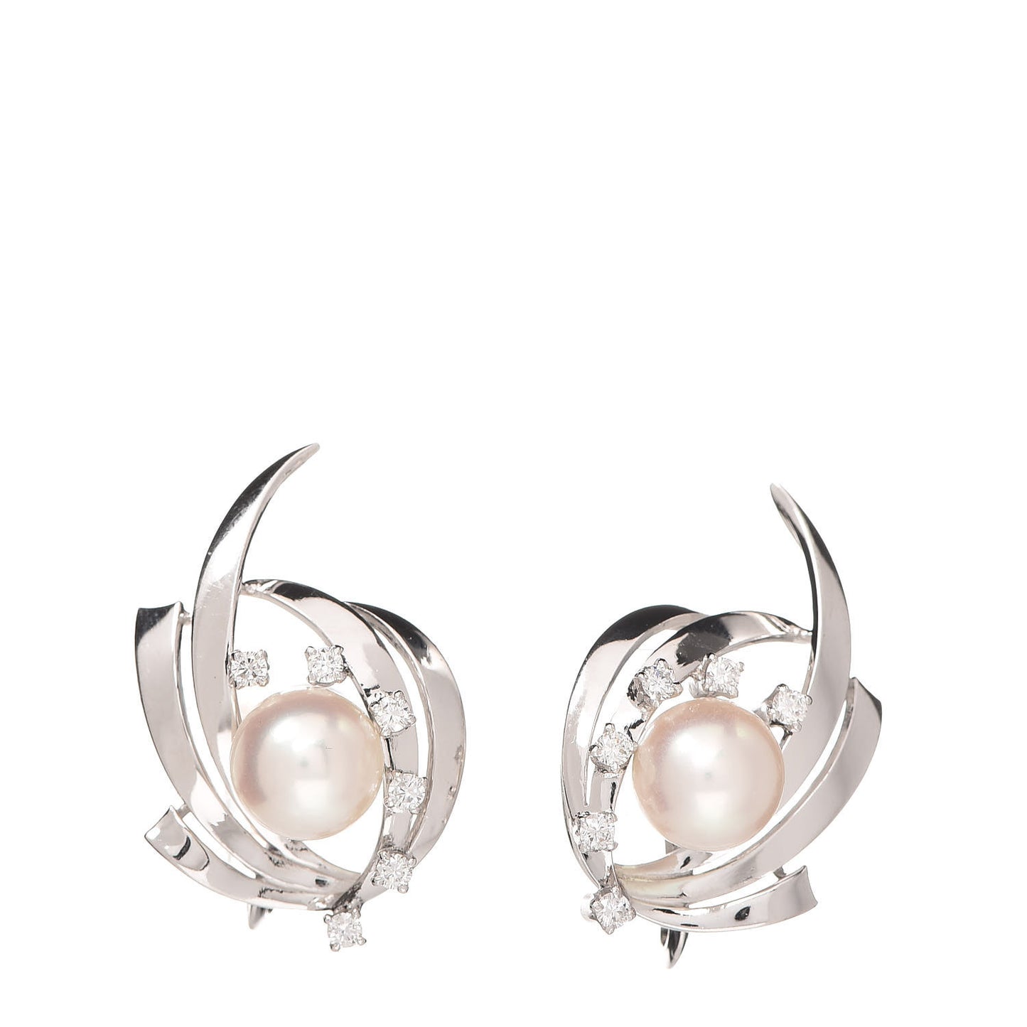 14K White Gold Diamond Akoya Pearl 8mm Screw Back Earrings