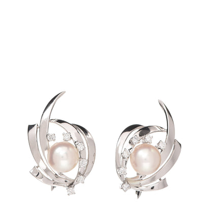 Mikimoto 14K White Gold Diamond Akoya Pearl 8mm Screw Back Earrings 1 of 4