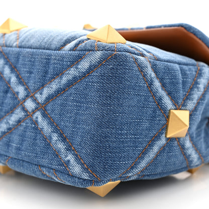 Valentino Garavani Denim Medium Roman Stud Shoulder Bag Light Denim Selleria 9 of 12