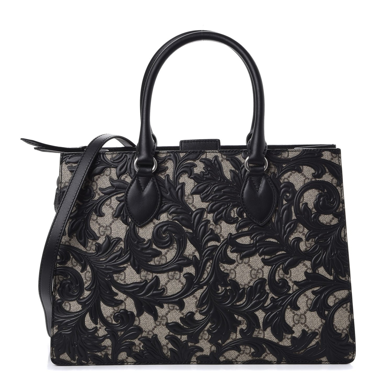 GG Supreme Monogram Arabesque Small Top Handle Bag Beige Black