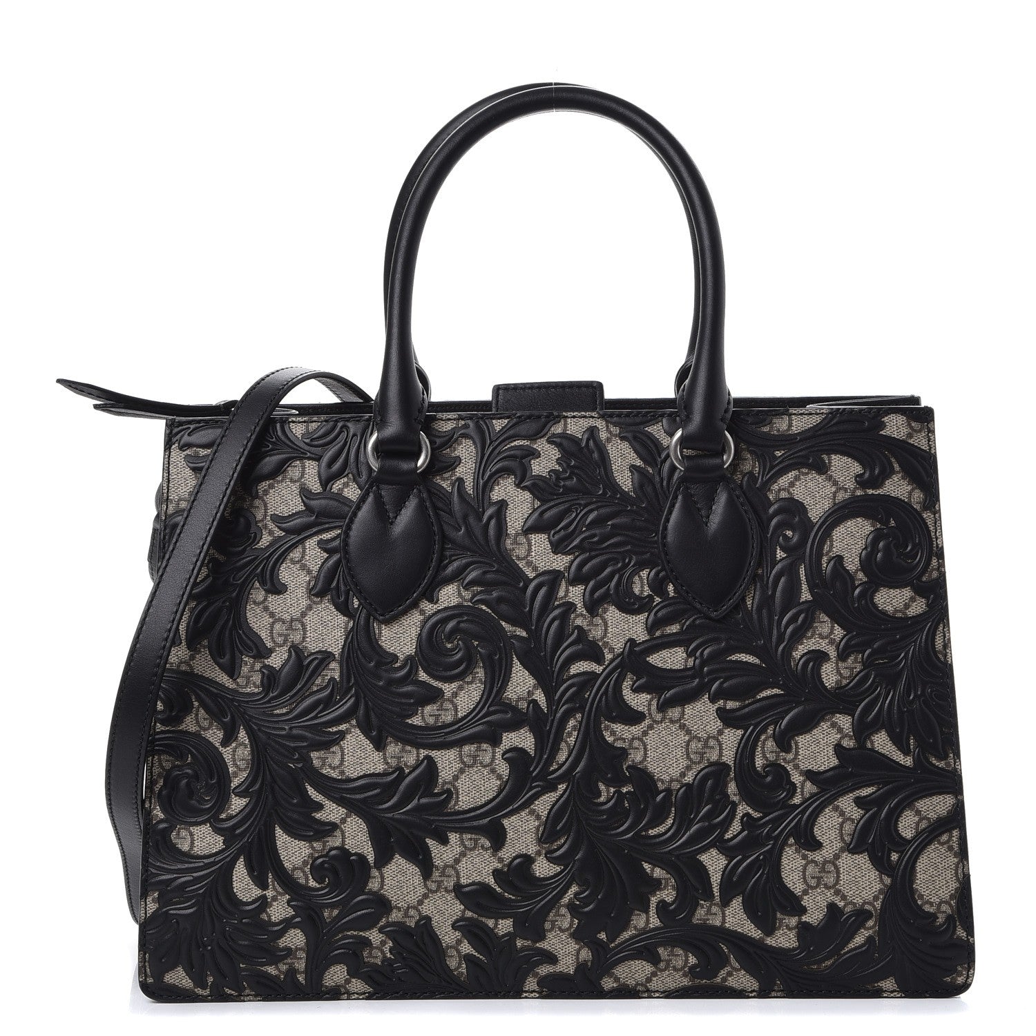 Gucci GG Supreme Monogram Arabesque Small Top Handle Bag Beige Black 1 of 7