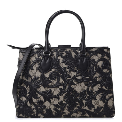 Gucci GG Supreme Monogram Arabesque Small Top Handle Bag Beige Black 1 of 7