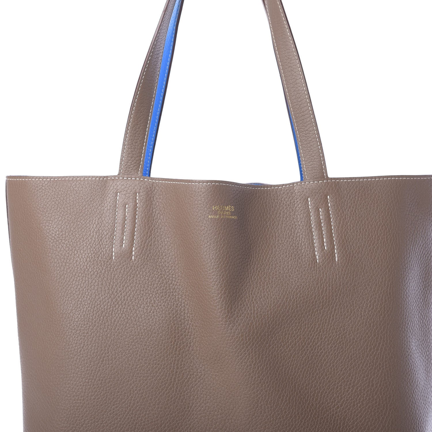 Hermes Taurillon Clemence Double Sens 45 Reversible Tote Bleu Hydra Etoupe 10 of 19